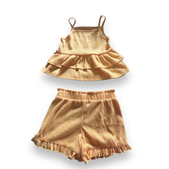 Btween Tank Top & Shorts Girls Size 6 Yellow Apricot  Ruffles Boutique - Picture 1 of 8